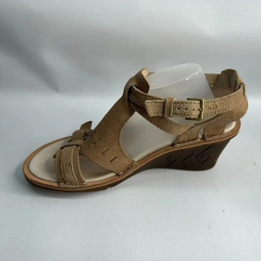 Merrell Select Fresh J21952 Beige Leather Buckle Wedge Sandal Shoes Women's US 9